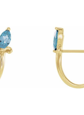 14K White Gold Natural Blue Zircon Floral J-Hoop Earrings