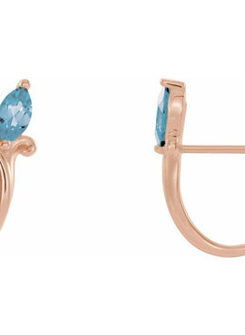 14K White Gold Natural Blue Zircon Floral J-Hoop Earrings
