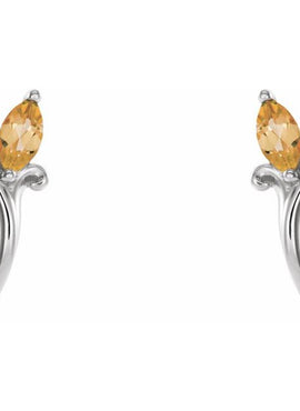 14K White Gold Natural Blue Zircon Floral J-Hoop Earrings