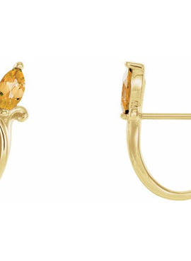 14K White Gold Natural Blue Zircon Floral J-Hoop Earrings