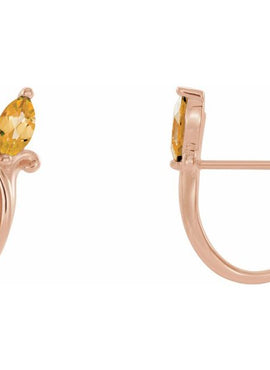 14K White Gold Natural Blue Zircon Floral J-Hoop Earrings