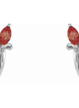 14K White Gold Natural Blue Zircon Floral J-Hoop Earrings