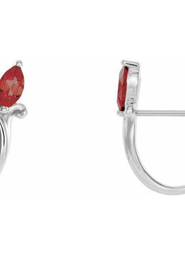 14K White Gold Natural Blue Zircon Floral J-Hoop Earrings