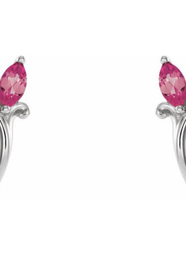 14K White Gold Natural Blue Zircon Floral J-Hoop Earrings