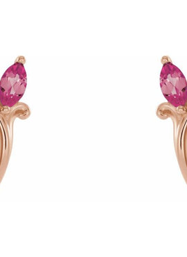 14K White Gold Natural Blue Zircon Floral J-Hoop Earrings