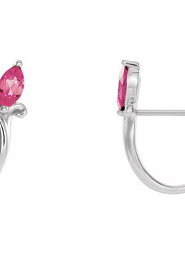 14K White Gold Natural Blue Zircon Floral J-Hoop Earrings