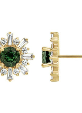 14K White Gold Natural Green Tourmaline & 3/4 CTW Natural Diamond Earrings
