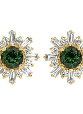 14K White Gold Natural Green Tourmaline & 3/4 CTW Natural Diamond Earrings