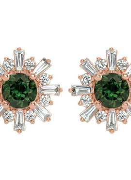 14K White Gold Natural Green Tourmaline & 3/4 CTW Natural Diamond Earrings