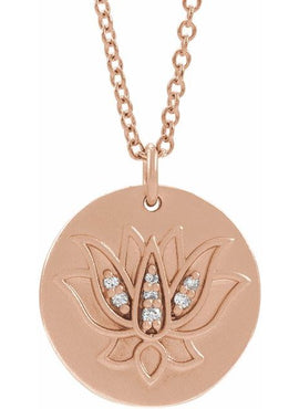 14K White Gold .025 CTW Natural Diamond Lotus Pendant
