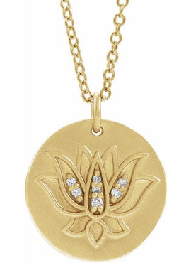 14K White Gold .025 CTW Natural Diamond Lotus Pendant