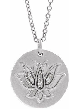 14K White Gold .025 CTW Natural Diamond Lotus Pendant