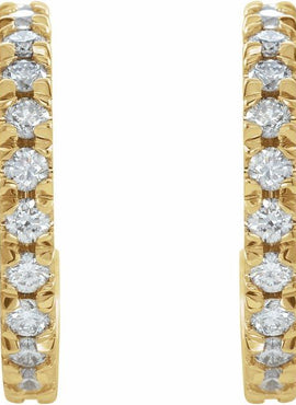 14K White Gold 1/2 CTW Natural Diamond French-Set 15 mm Huggie Hoop Earrings