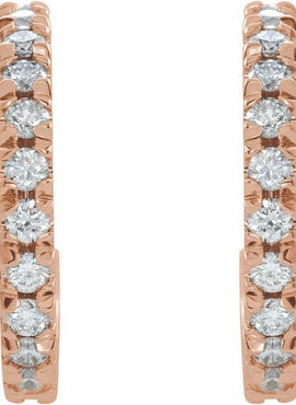 14K White Gold 1/2 CTW Natural Diamond French-Set 15 mm Huggie Hoop Earrings