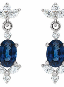 14K White Gold Natural Blue Sapphire & 1/3 CTW Natural Diamond Earrings