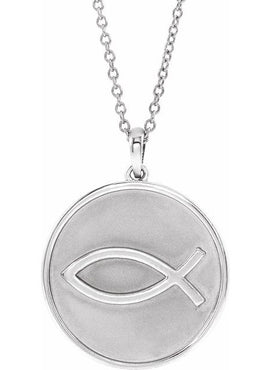 14K White Gold 20.3x18.4 mm Ichthus (Fish) Pendant