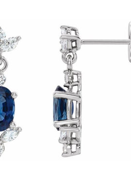 14K White Gold Natural Blue Sapphire & 1/3 CTW Natural Diamond Earrings