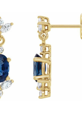 14K White Gold Natural Blue Sapphire & 1/3 CTW Natural Diamond Earrings