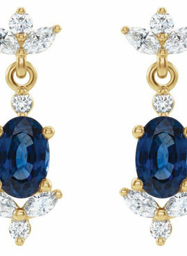 14K White Gold Natural Blue Sapphire & 1/3 CTW Natural Diamond Earrings