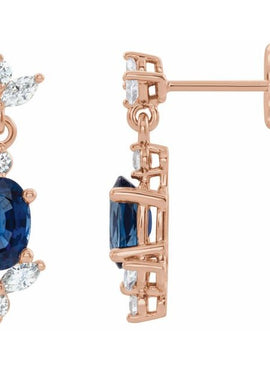 14K White Gold Natural Blue Sapphire & 1/3 CTW Natural Diamond Earrings