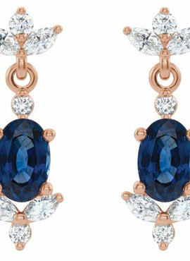 14K White Gold Natural Blue Sapphire & 1/3 CTW Natural Diamond Earrings