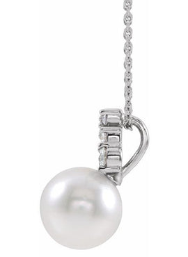 14K White Gold Cultured White Freshwater Pearl & 1/4 CTW Natural Diamond Pendant