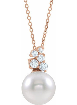14K White Gold Cultured White Freshwater Pearl & 1/4 CTW Natural Diamond Pendant