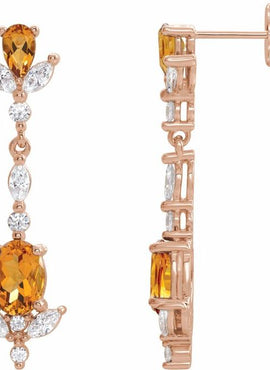 14K Rose Gold Natural Ruby & 3/4 CTW Natural Diamond Dangle Earrings