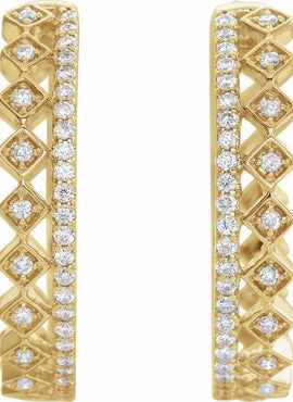 14K Yellow Gold 1/4 CTW Natural Diamond Geometric 18.75 mm Hoop Earrings