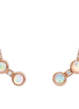 14K White Gold Natural Ethiopian Opal & .08 CTW Natural Diamond Ear Climbers