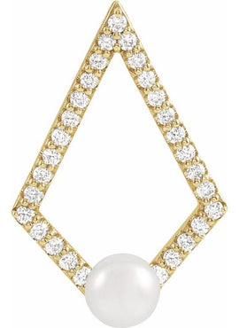 14K White Gold  Cultured White Freshwater Pearl and 1/4 CTW Natural Diamond Pendant