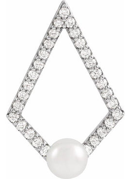 14K White Gold  Cultured White Freshwater Pearl and 1/4 CTW Natural Diamond Pendant
