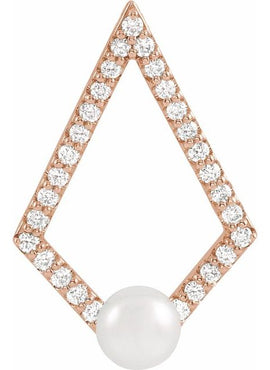 14K White Gold  Cultured White Freshwater Pearl and 1/4 CTW Natural Diamond Pendant