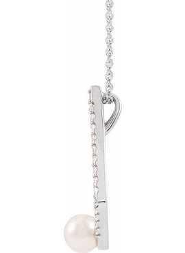 14K White Gold  Cultured White Freshwater Pearl and 1/4 CTW Natural Diamond Pendant