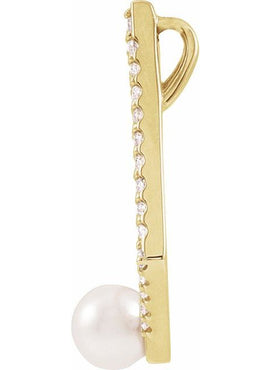 14K White Gold  Cultured White Freshwater Pearl and 1/4 CTW Natural Diamond Pendant
