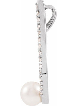 14K White Gold  Cultured White Freshwater Pearl and 1/4 CTW Natural Diamond Pendant