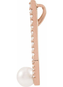 14K White Gold  Cultured White Freshwater Pearl and 1/4 CTW Natural Diamond Pendant