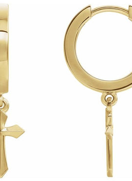14K White Gold 20.1 mm Cross Hinged Hoop Earrings