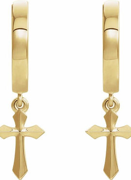 14K White Gold 20.1 mm Cross Hinged Hoop Earrings