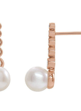 14K White Gold Cultured White Freshwater Pearl & 1/8 CTW Natural Diamond Earrings