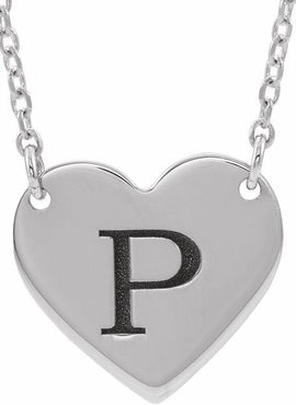 14K White Gold Engravable Heart 16-18