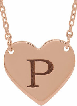14K White Gold Engravable Heart 16-18