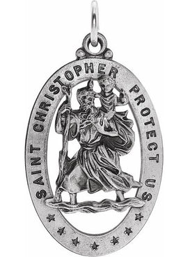 Sterling Silver 29x20 mm Oval St. Christopher Medal