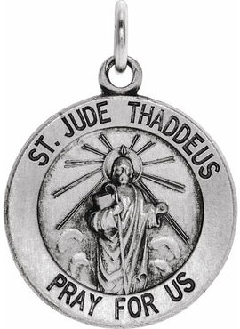 Sterling Silver 15 mm Round St. Jude Thaddeus Medal 18
