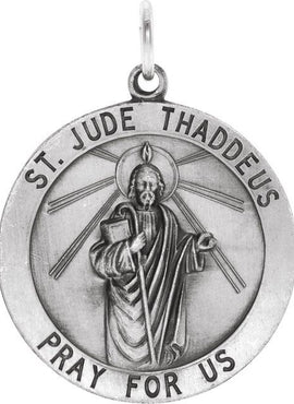 Sterling Silver 15 mm Round St. Jude Thaddeus Medal 18