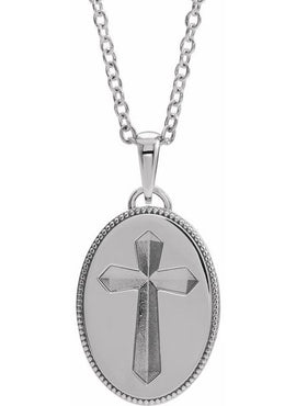 14K White Gold 20.9x13.61 mm Oval Cross Medal