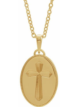 14K White Gold 20.9x13.61 mm Oval Cross Medal