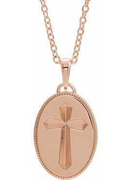 14K White Gold 20.9x13.61 mm Oval Cross Medal