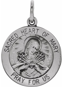 Sterling Silver 18 mm Sacred Heart of Mary Medal