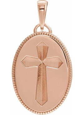 14K White Gold 20.9x13.61 mm Oval Cross Medal